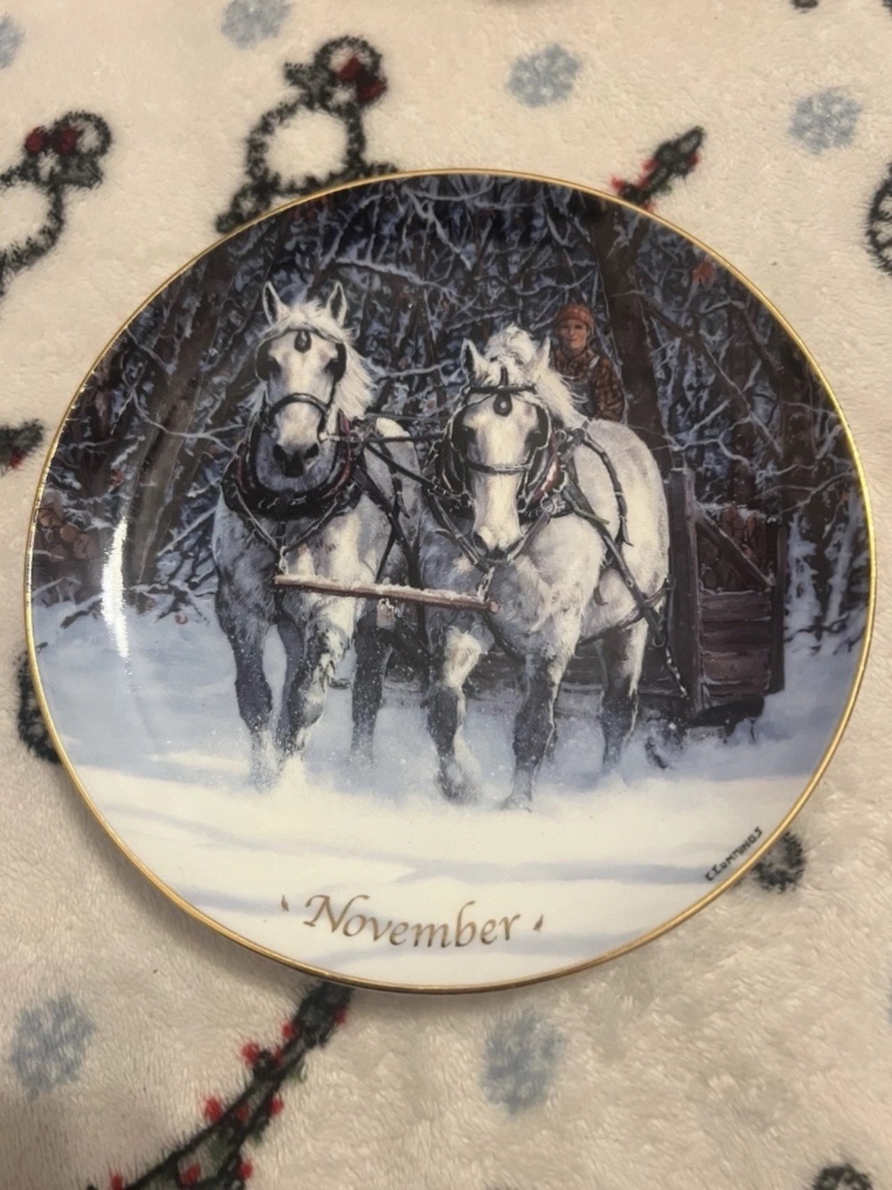 Danbury Mint Horses For All Seasons November Month Calendar Plate Cummings